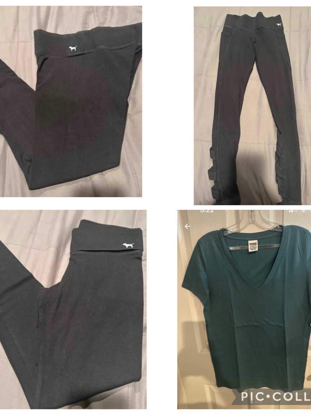 PINK Victoria's Secret 3 Pairs of Black Leggings and 1 Teal shirt